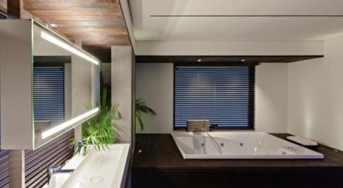 Duplex Desing Lyonnais في Saint-Didier-au-Mont-dʼOr: حمام كبير مزود بحوض استحمام ونافذة كبيرة