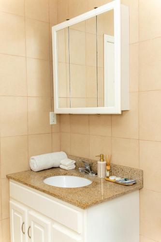 a bathroom counter with a sink and a mirror at St Kitts Castle Suites in Basseterre