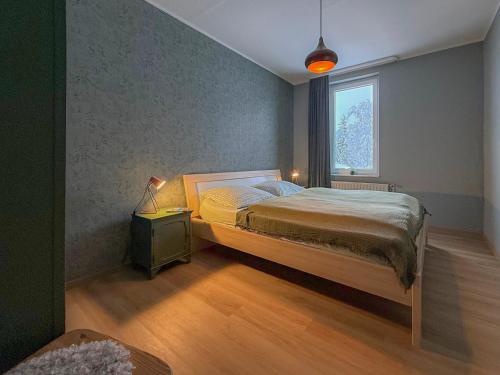 a bedroom with a bed and a window at Schöngrün in Sankt Andreasberg