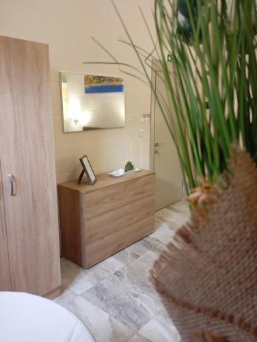 a bathroom with a sink and a vase with a plant at NJ Stay Gozo in Għajnsielem