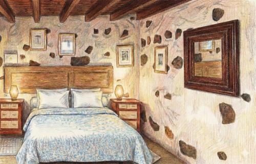 a drawing of a bedroom with a bed in it at Finca Lucía - Los Hervideros in Mácher