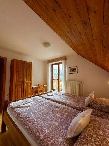a bedroom with a large bed and a window at Kmetija Matk in Solčava
