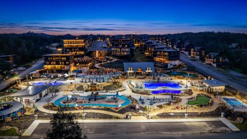an aerial view of a resort at night at Smith Creek Resort - 5 Bedrooms 20 Guest - Indoor Pool - Resort Amenities in Pigeon Forge