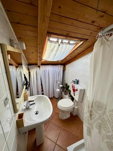 a bathroom with a white toilet and a sink at A casa dei CHICCHI in Settecamini