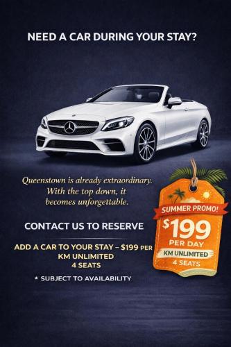 a flyer for a car driving seminar with a white car at Queenstown Studio with Mountain Views in Frankton