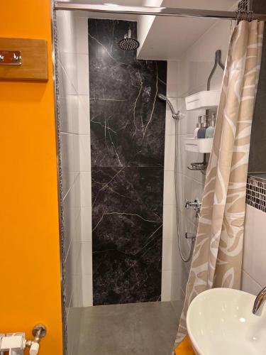 a bathroom with a shower and a sink at Tranquila y moderna en el bosque in San Carlos de Bariloche
