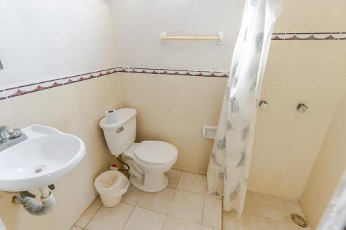 a bathroom with a toilet and a sink at HOTEL LOS CEDROs in Yalsí