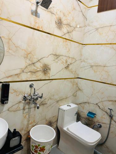 a bathroom with a toilet and a sink at Hotel Shri Ji Palace in Haridwār