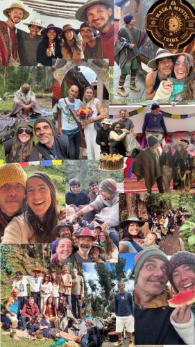 a collage of photos of people posing for a picture at Maska Mystic Tribe - Community Life in Pisac