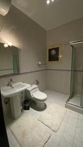 a bathroom with a toilet and a sink and a shower at Cozy privet unit شقة وحيدة وهادئة in Riyadh