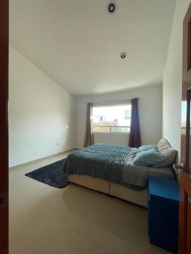 a bedroom with a bed with a window in it at Alma Xoloitzcuintle in Hércules