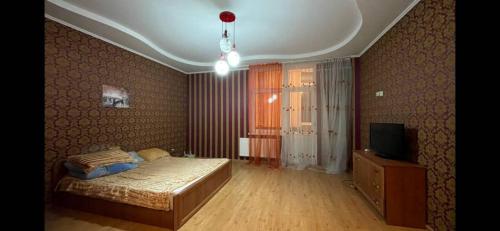 a bedroom with a bed and a television in it at Ciocana in Chişinău