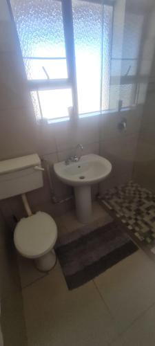 a bathroom with a sink and a toilet and a window at Locsona flat in Margate