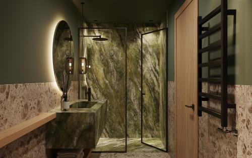 a bathroom with a sink and a mirror at Post Residence - Home of Memories - Dolomites in San Candido
