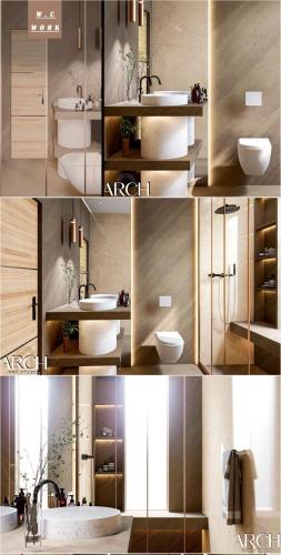 un collage di foto di un bagno con lavandino di المنصور a Baghdād