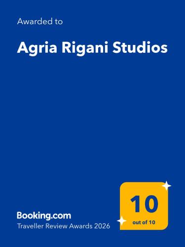 a yellow square with the words akira russian studies on it at Agria Rigani Studios in Samos