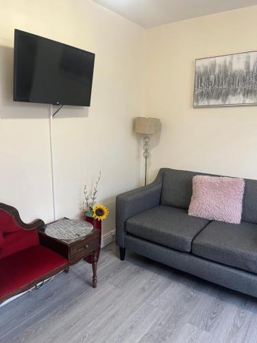 a living room with a couch and a tv at 2 Bedroom Apartment on suite bathroom, Southmead Bristol in Bristol