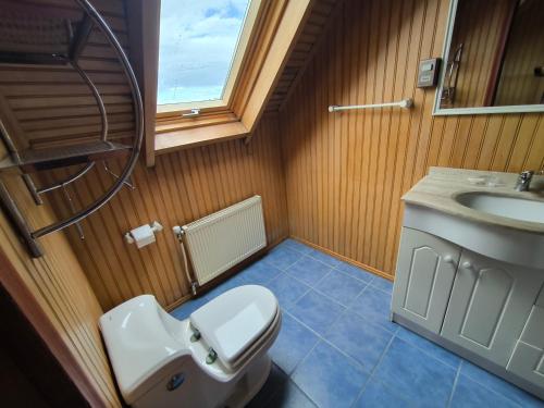 a bathroom with a toilet and a sink at Casa de la bahia de Chiloé in Castro