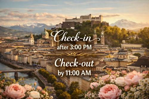 a sign that reads check in after pm check out by am at CASA Salzburg in Salzburg