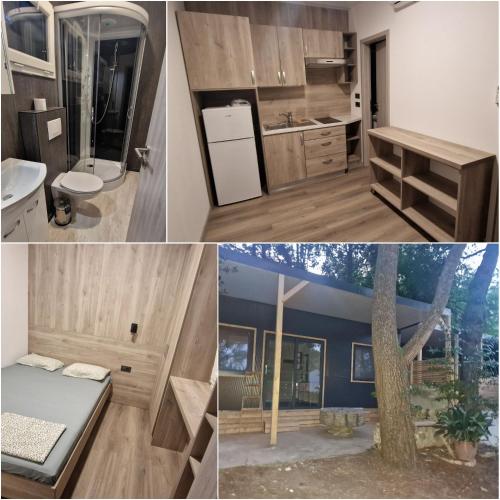a collage of photos of a bathroom and a house at Mobile home Superior in Premantura