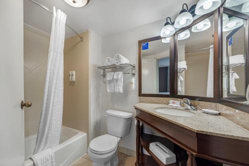 a bathroom with a sink and a toilet and a mirror at Comfort Inn Chattanooga Downtown Southside in Chattanooga