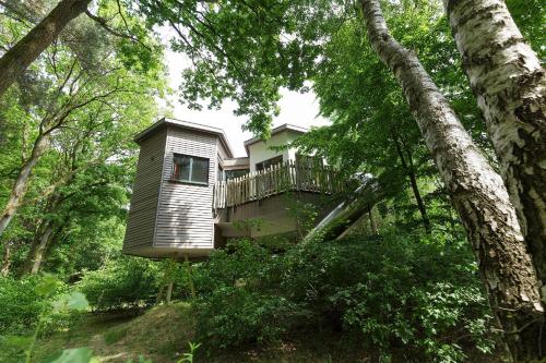 a tree house in the middle of a forest at Center Parcs Bispinger Lüneburger Heide in Bispingen