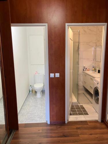 a bathroom with a shower and a toilet and a sink at Private Room in a Shared Appartment in Asnières-sur-Seine