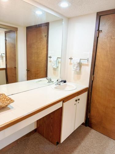 a bathroom with a sink and a mirror at Sunbeam Shores 3Bed 3 Bath Pool-6PP in Osage Beach