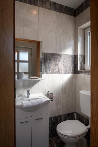 a bathroom with a sink and a toilet at South Estate in Čilipi