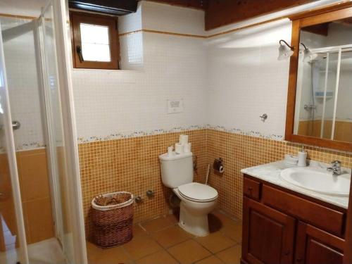 a bathroom with a toilet and a sink at La Casa del Acebal (Solorzano - Cantabria) in Solórzano