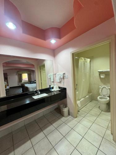 a large bathroom with a sink and a toilet at Raintree Inn and Suites in Houston