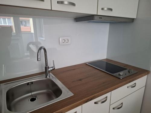 a kitchen with a sink and a counter top at Cosy central apartment in Litija