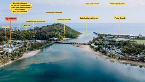 an aerial view of the mouth of a river at Burleigh Heads Koala Park Pool & Parking in Gold Coast