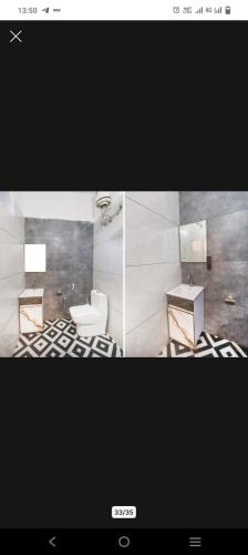 a collage of two pictures of a bathroom at Hotel Pink Haveli in Jaipur