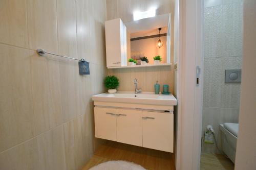 a bathroom with a sink and a mirror at Gold villa in Fethiye
