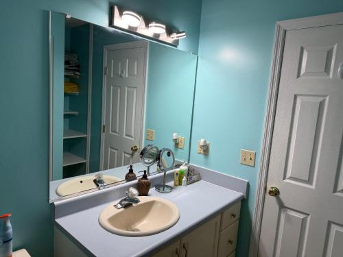 a bathroom with a sink and a mirror at Serenity in Statesboro