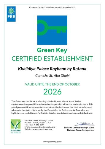 a screenshot of the green key certified establishment website at Khalidiya Palace Rayhaan by Rotana, Abu Dhabi in Abu Dhabi