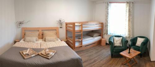 a bedroom with a bed and a bunk bed at Hvězda in Želnava