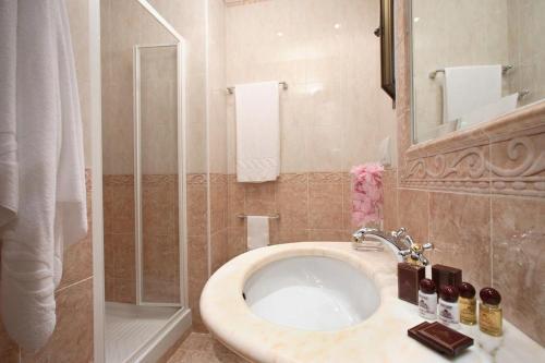 uma casa de banho com um lavatório e um chuveiro em Hotel Eliseo em Roma