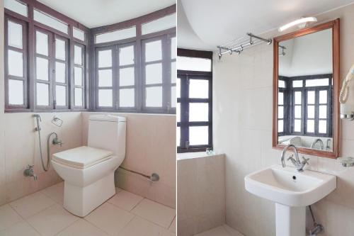 two pictures of a bathroom with a toilet and a sink at Palette by CheckIn Heritage Scindia Ghat in Varanasi