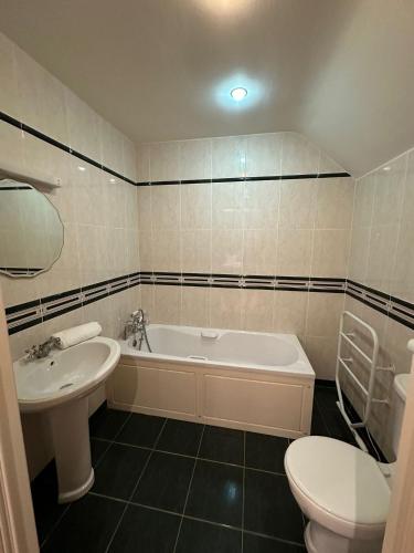 a bathroom with a tub and a toilet and a sink at Clós Na Feirme in Galway