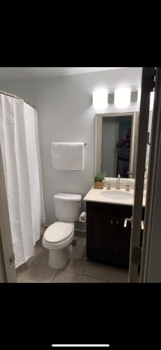 a bathroom with a toilet and a sink at Creole Nest 2 in New Orleans