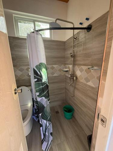 a bathroom with a shower and a toilet in it at TUBURAN Poolside in Sara