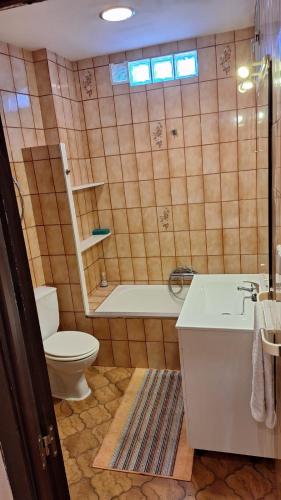 a bathroom with a toilet and a tub and a sink at Chalet La Serreta in Alicante