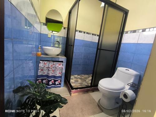 a bathroom with a toilet and a sink at Green Leaf House in Fortuna