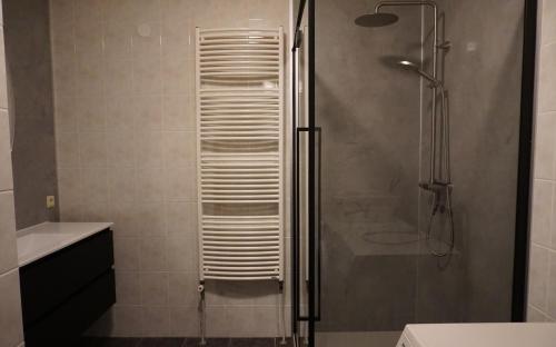 a bathroom with a shower and a sink at Kustverhuur, Appartement aan Zee Port Scaldis 09051 in Breskens