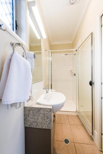 a bathroom with a sink and a shower at Athena Studio Units in Roma