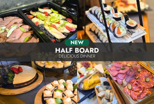 a collage of different types of food on display at BOUTIQUE Hotel ENTRY E in Bansko