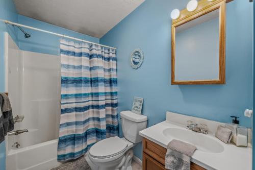 a bathroom with a toilet and a sink and a mirror at Namba Cabin - Feel the Bliss in Morton Grove