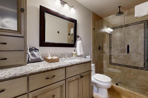 a bathroom with a sink and a toilet and a shower at Games, Backyard & Patio: Spacious Home in Frisco in Frisco